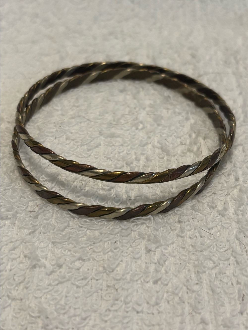 Vintage Twisted Bangle Bracelet Set 2 Brass Copper Mixed Metal Braided Stacking
